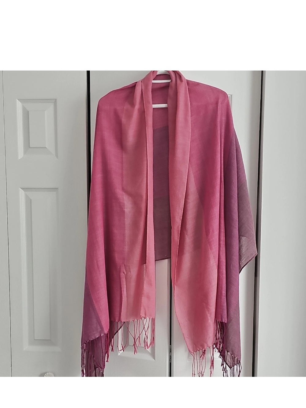 Women Pink Purple Ombre Shawl Wrap Scarf with Fringe Accents, Ombre Pat 75' x 35